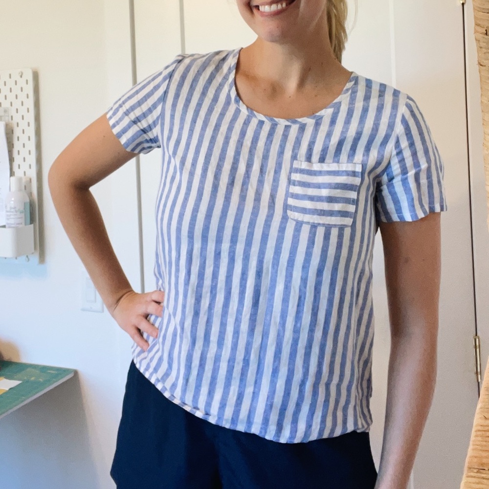 Christian Siriano 100% Linen Striped Top